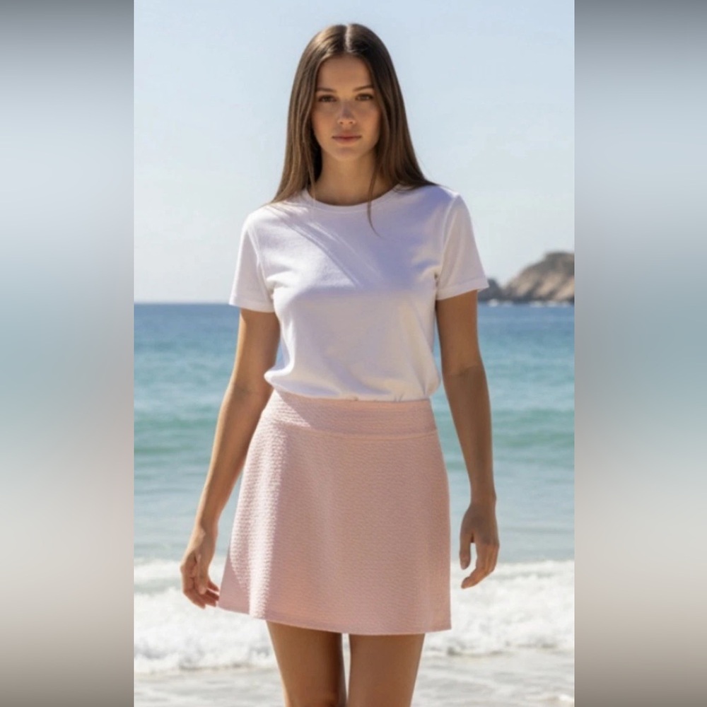 VINEYARD VINES Skirt Seersucker Pink A Line Mini Layover Side Zipper Sz 16